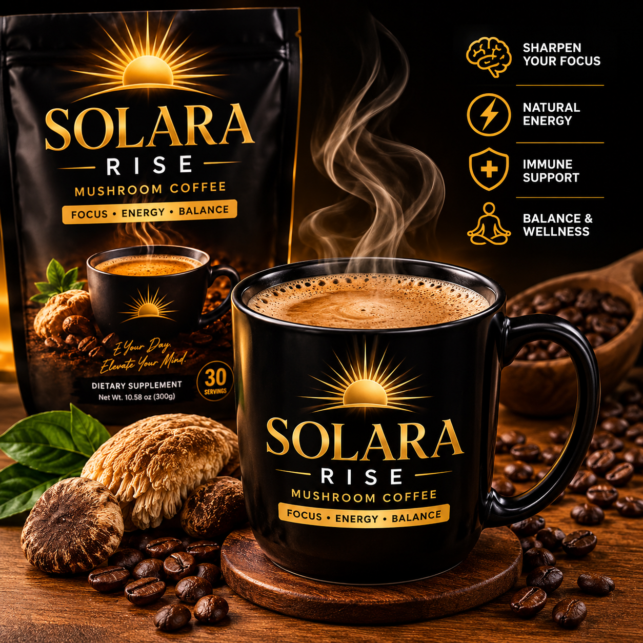 SOLARA RISE™ Mushroom Coffee — 3 Pack